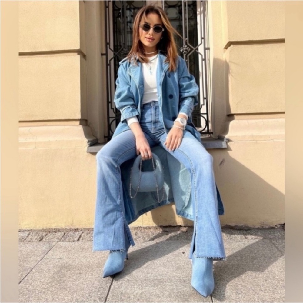 Zara Denim Jean Kitten Heel Boots Booties Blue EUC 37 6.5 - Picture 9 of 9